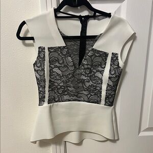 Zara Elegant White and Black Lace Blouse Size S